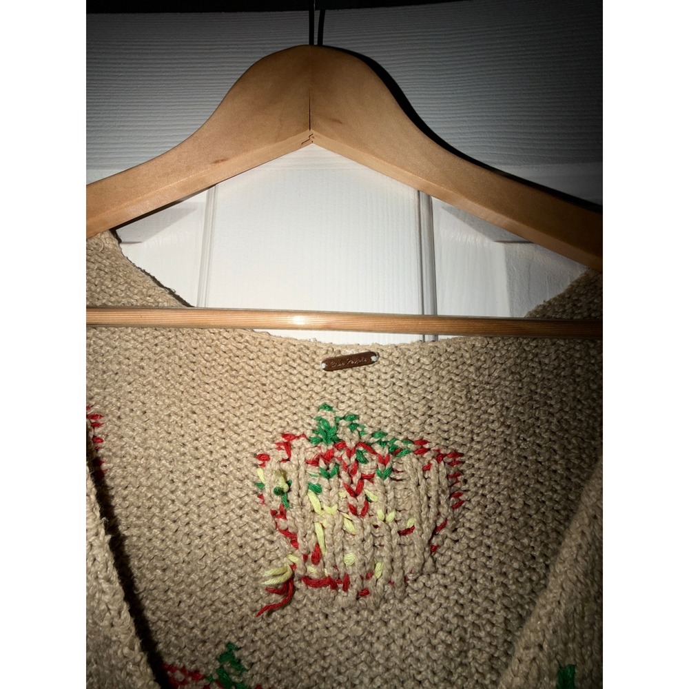 FREE PEOPLE ~ STRAWBERRY JAM Knit Crop Top L Large Sweater Puffed Gauze Sleeve - Picture 4 of 9